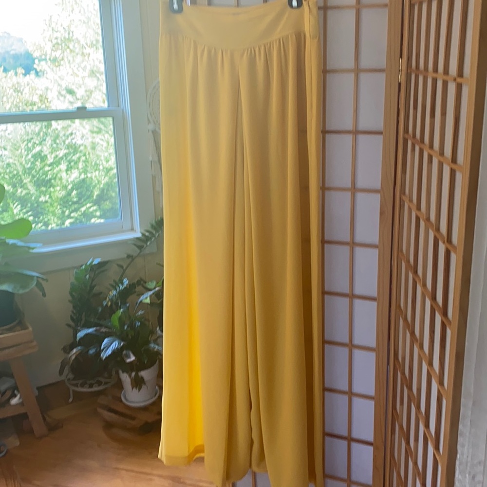 Wide Leg Yellow Flowy Pants